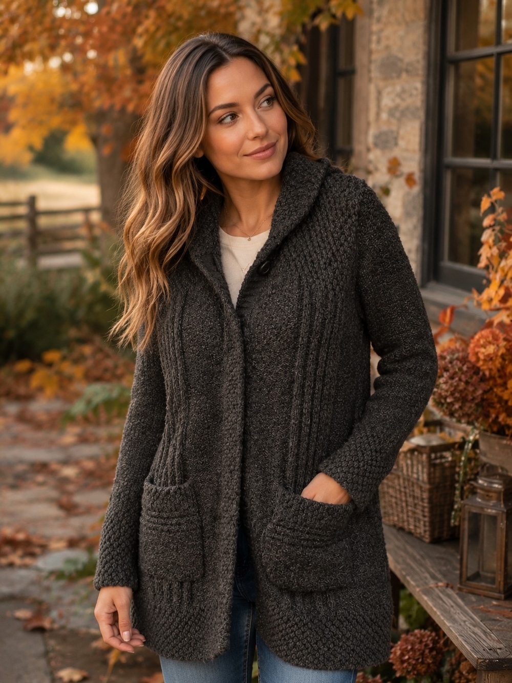 Prana Dark Charcoal Hooded Knit Cardigan